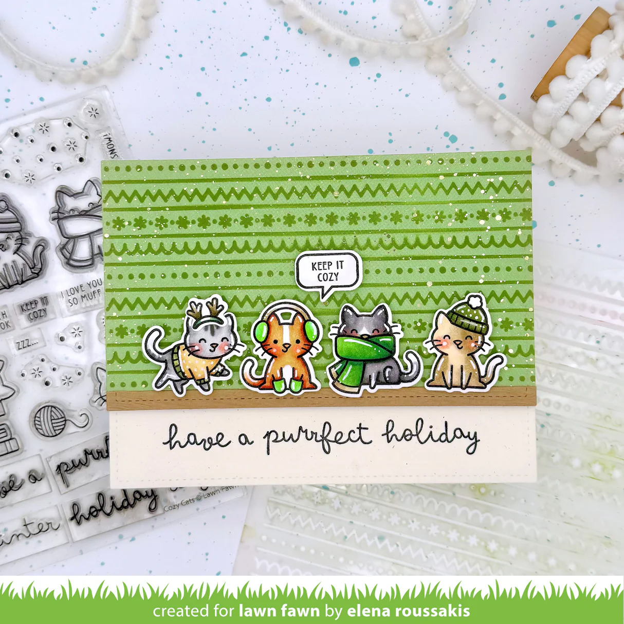 Lawn Fawn - Cozy Cats Christmas Add-On Stamp, Die and Stencil Bundle