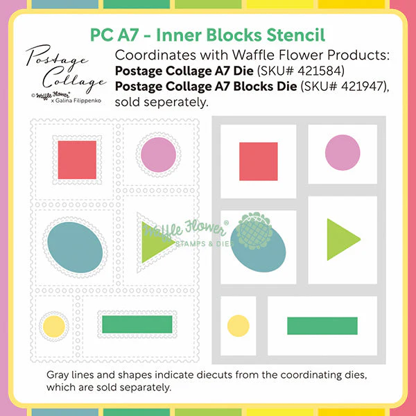 Waffle Flower - Postage Collage - A7 Inner Blocks Stencil