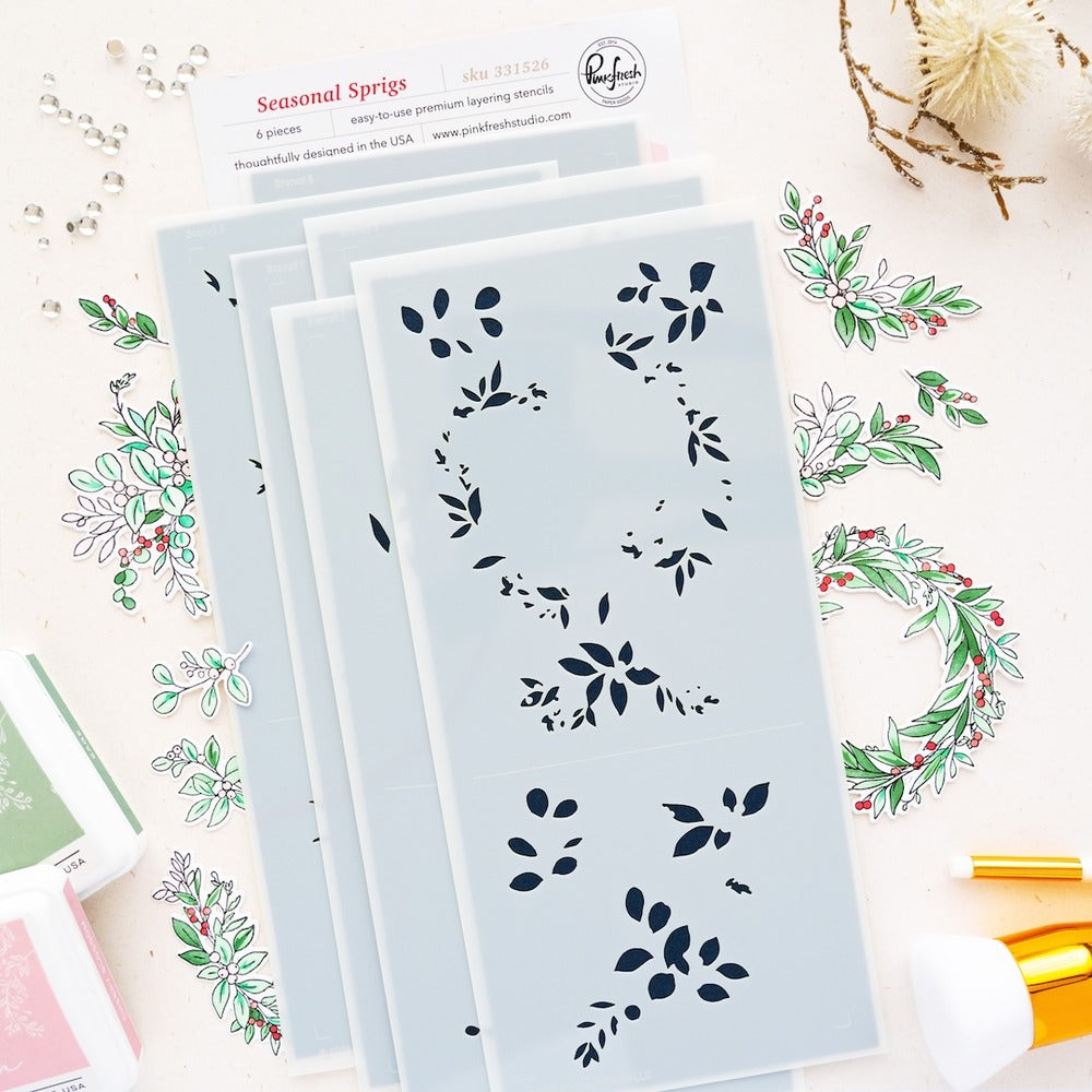 Pinkfresh - Seasonal Sprigs - Stencil Set