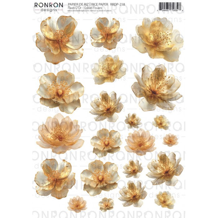 RonRon Designs - Rice Paper - Golden Flowers