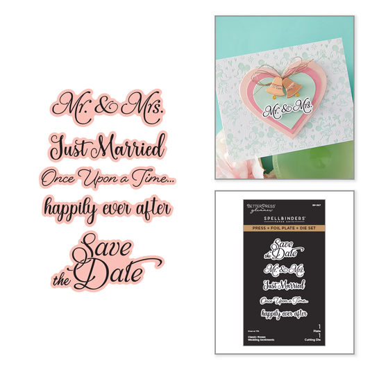 Spellbinders - Classic Mouse Wedding Sentiments Press + Foil Plate & Die Set