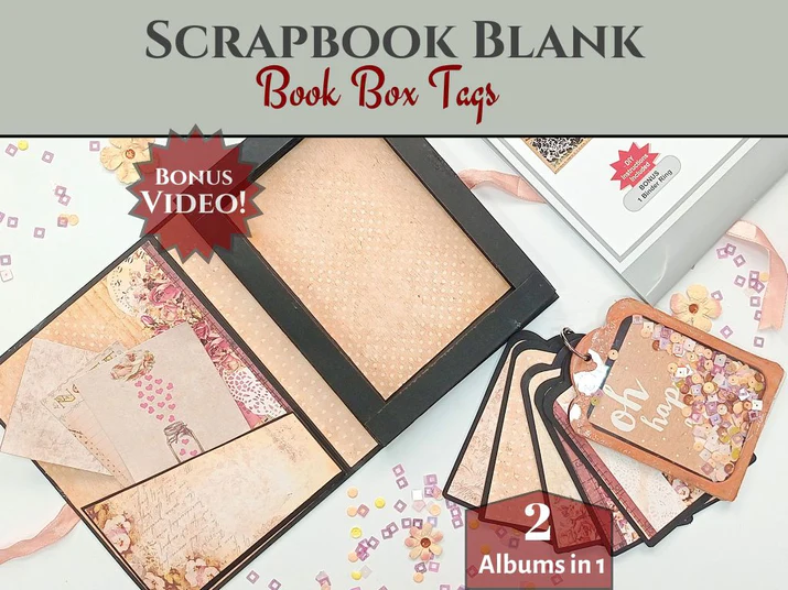CrafTreat - Blank Precut Album Base - Book Box Shaker Tag: Black & Kraft
