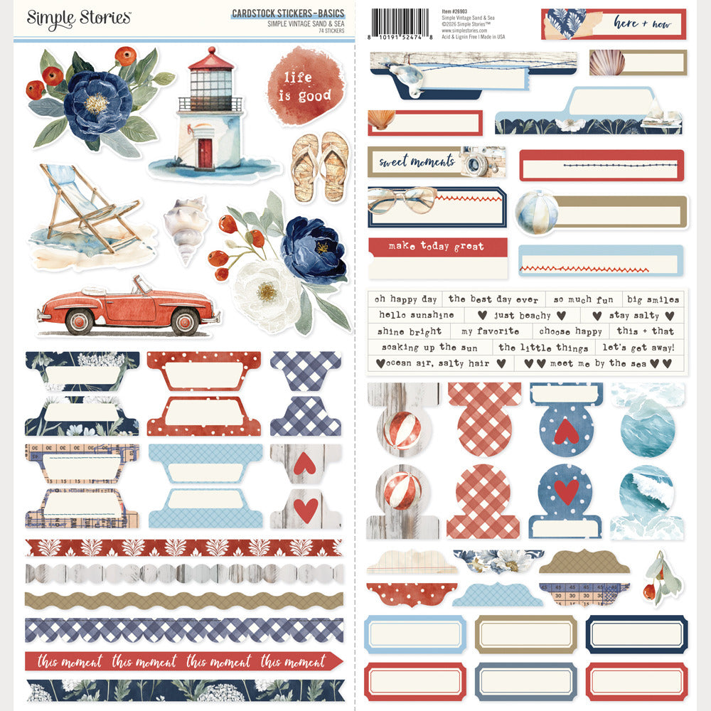Simple Stories - Simple Vintage Sand & Sea - Cardstock Stickers: Basics