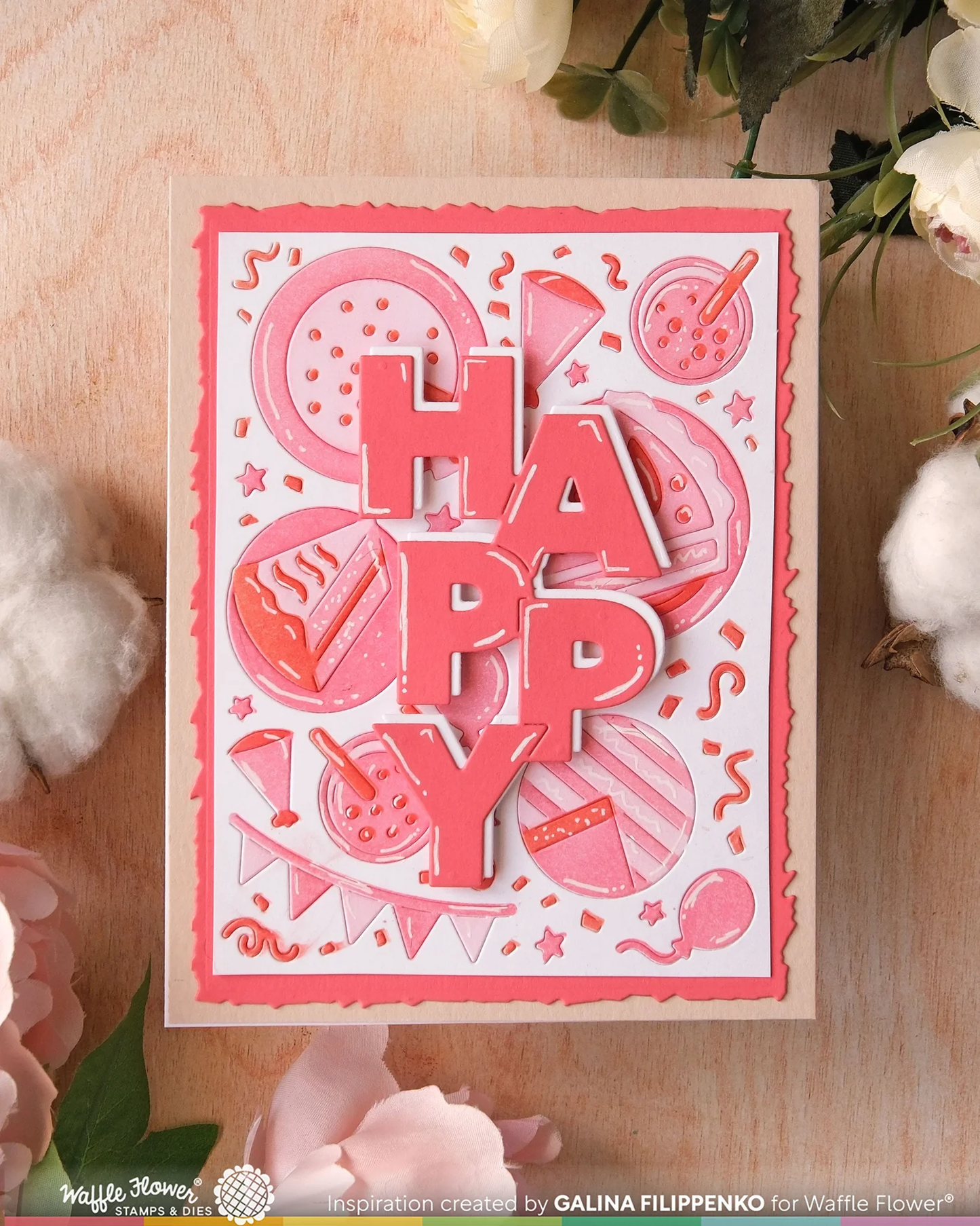 Waffle Flower - Overlapping Vertical Happy Word Die