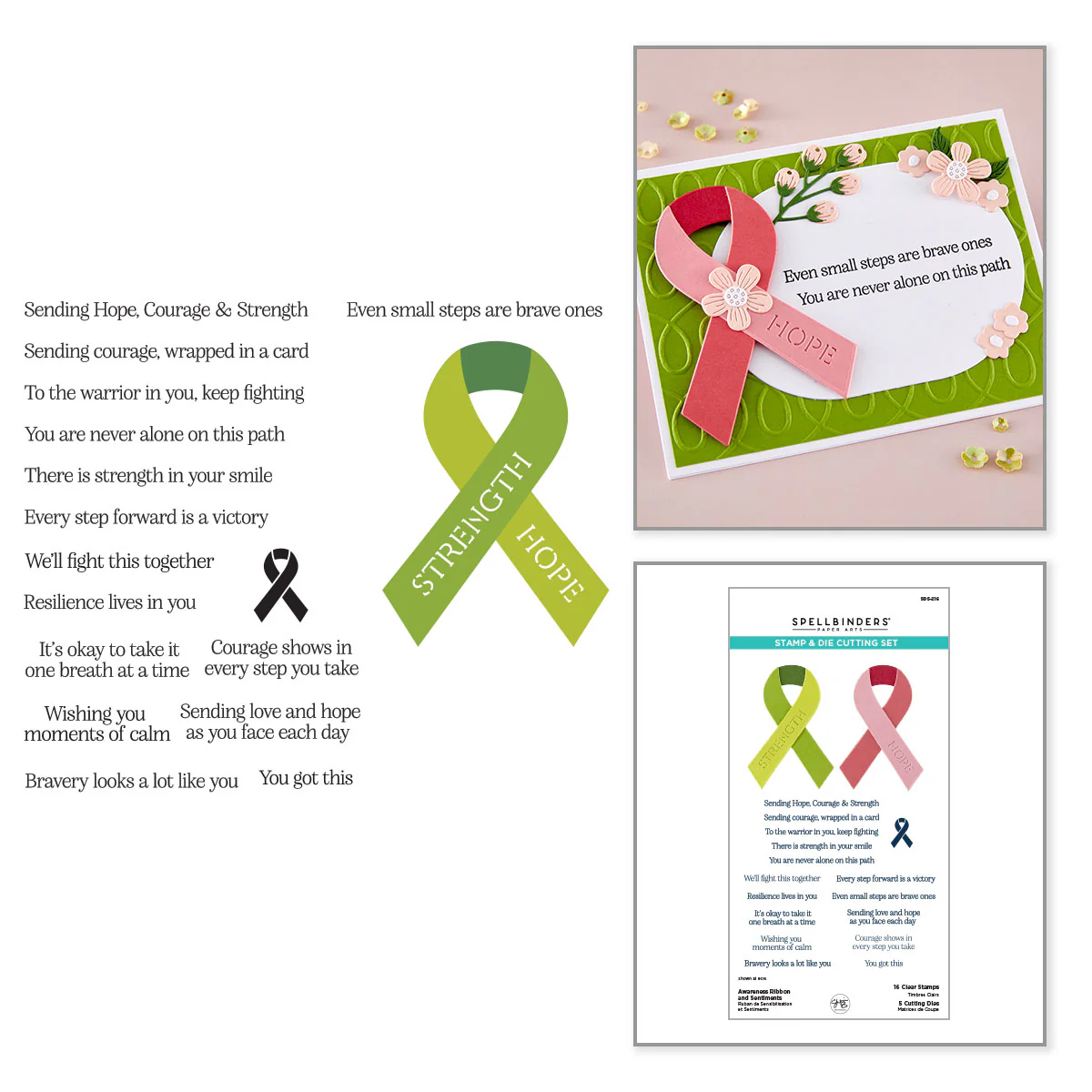 Spellbinders - Awareness Ribbon and Sentiments Stamp & Die Bundle