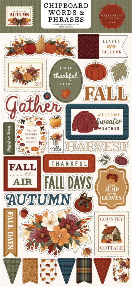Carta Bella - Here Comes Autumn - Chipboard Words & Phrases