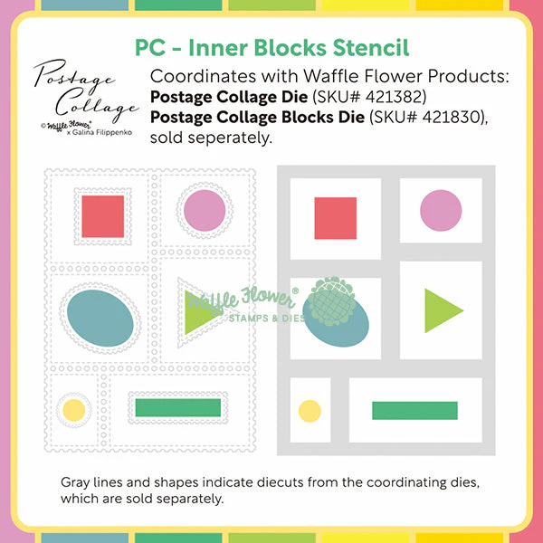 Waffle Flower - Postage Collage - A2 Inner Blocks Stencil
