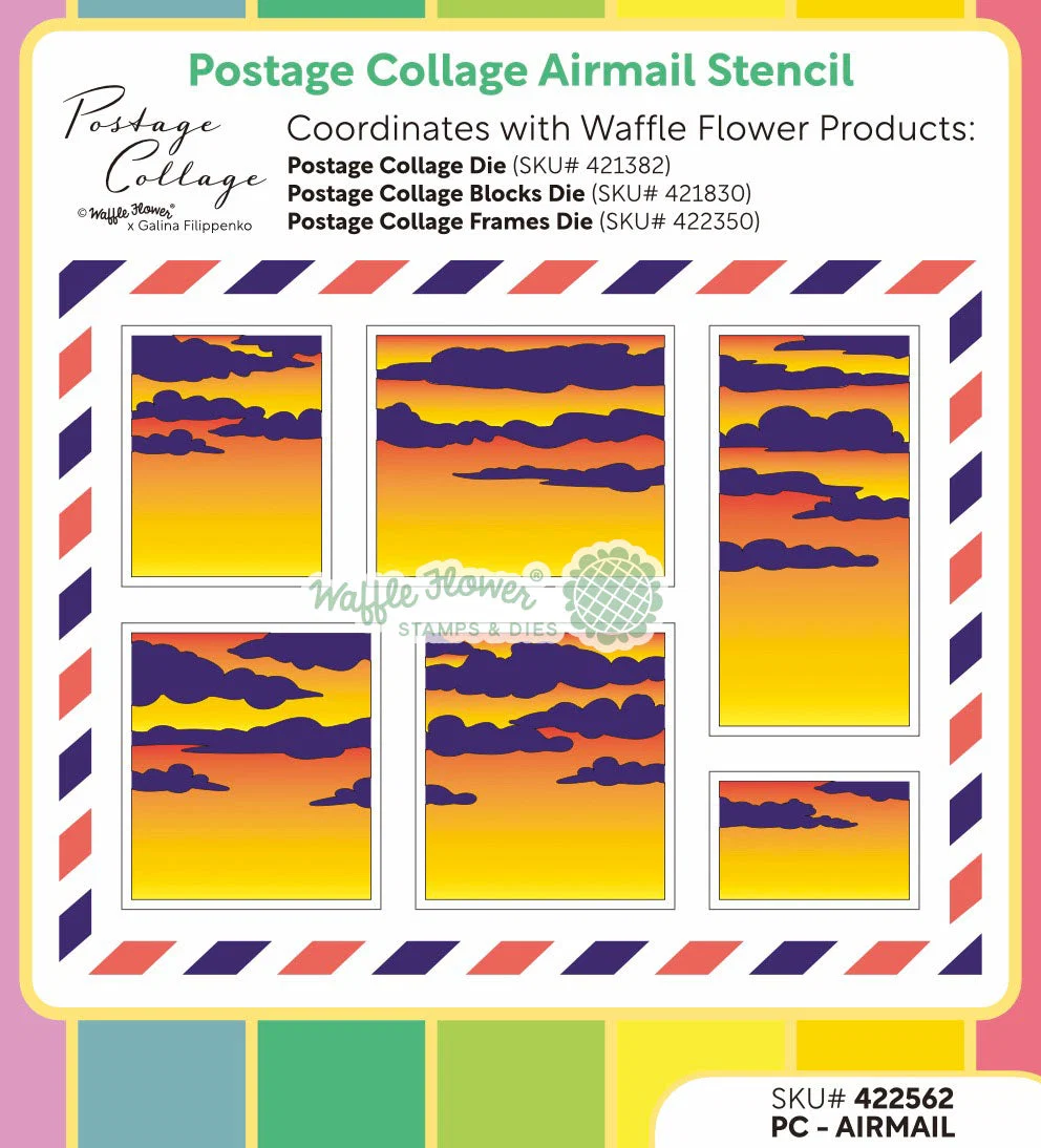 Waffle Flower - Postage Collage - Airmail Stencil