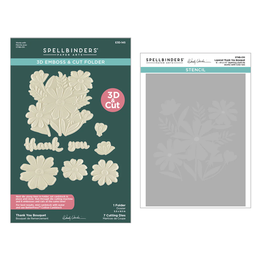 Spellbinders - Thank You Bouquet 3D Emboss & Cut Folder & Stencil Bundle
