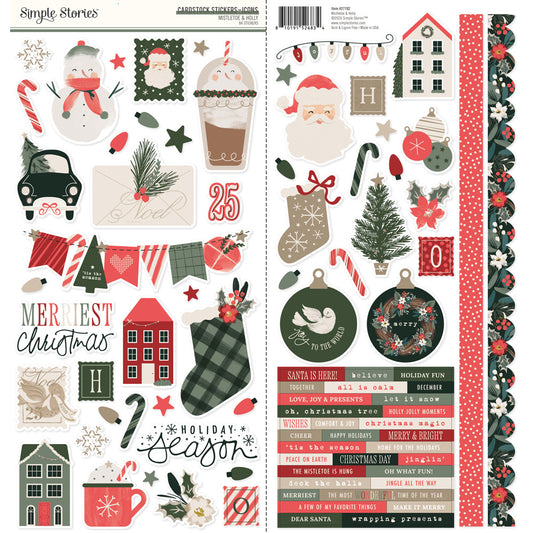 Simple Stories - Mistletoe & Holly - Cardstock Stickers - Icons