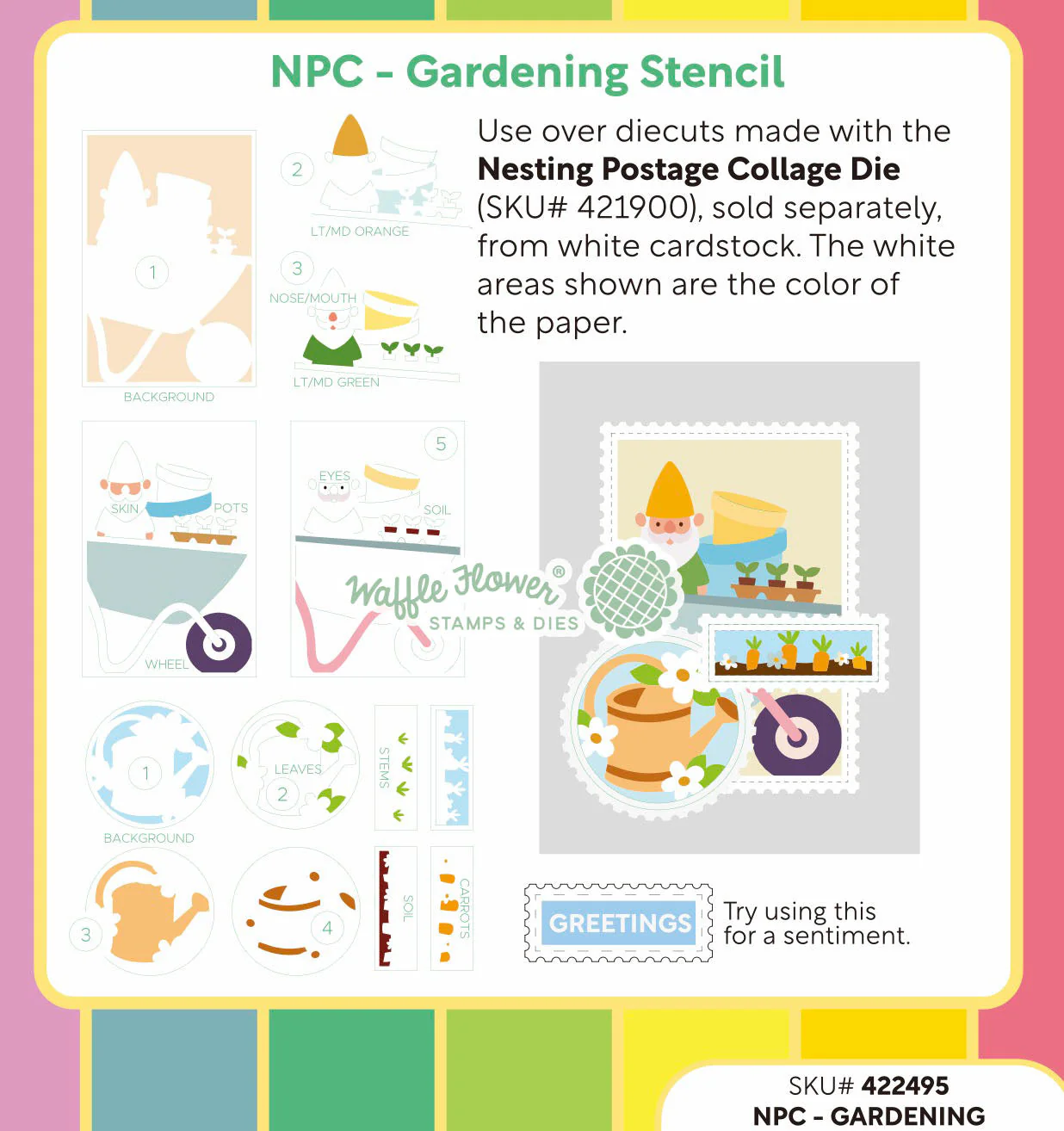 Waffle Flower - Nesting Postage Collage - Gardening Stencil