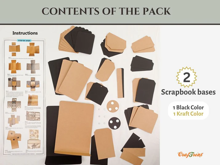 CrafTreat - Blank Precut Album Base - TriFold Folio Wallet: Black & Kraft