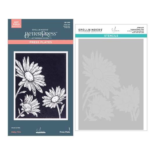 Spellbinders - BetterPress - Daisy Trio Press Plate & Stencil Bundle