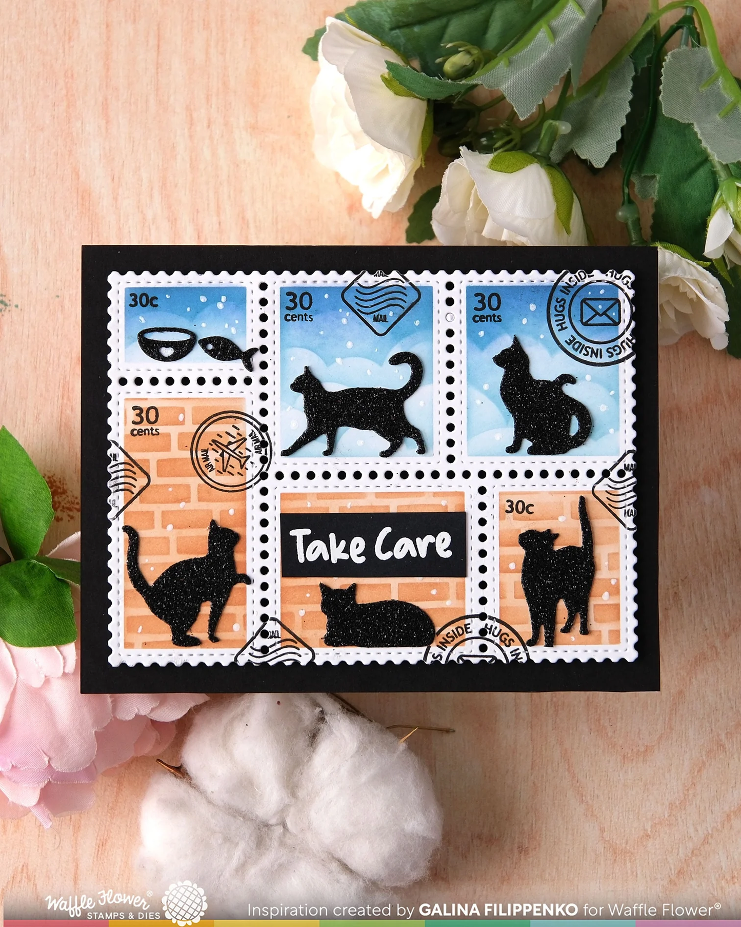 Waffle Flower - Postage Collage - Cat Silhouettes Die