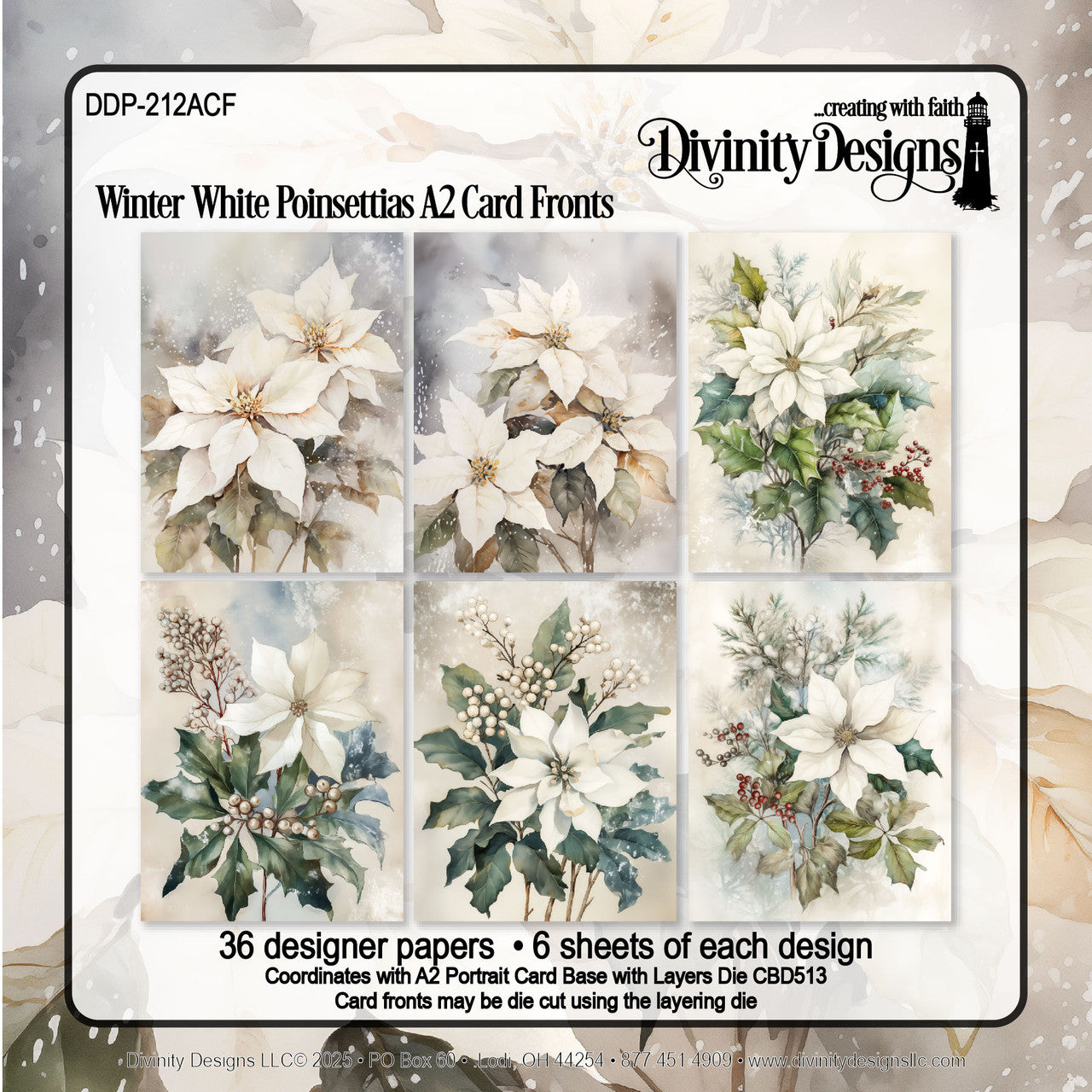 Divinity Designs - A2 Card Fronts - Winter White Poinsettias