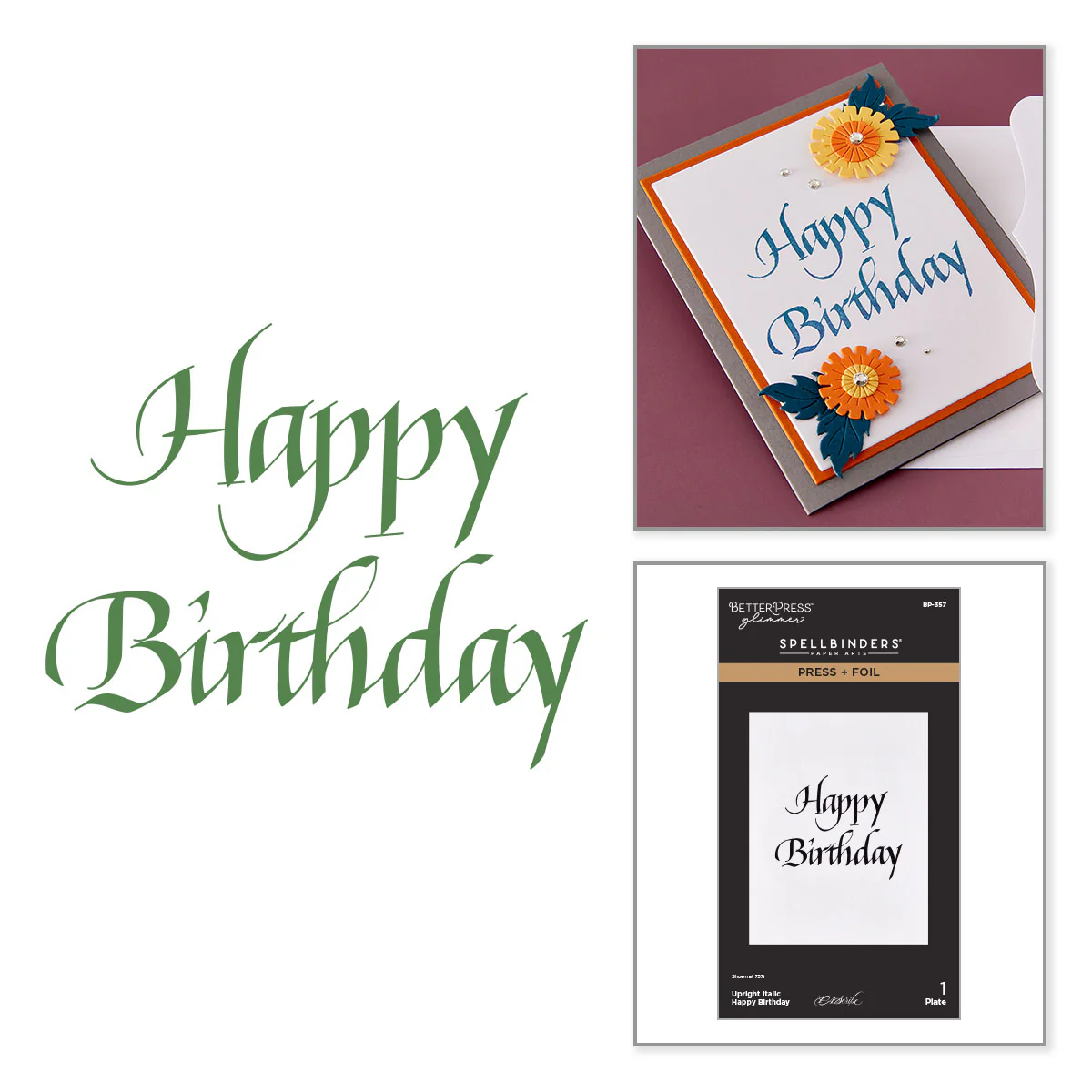 Spellbinders - Upright Italic Happy Birthday Press + Foil Plate