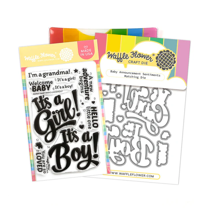 Waffle Flower - Baby Announcement Sentiments Stamp & Die Bundle