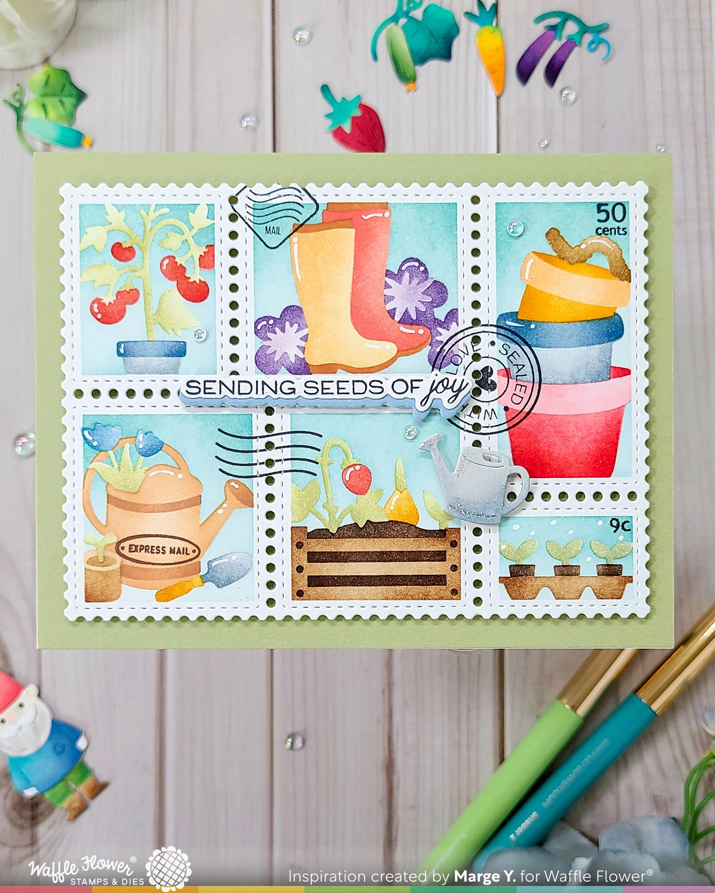 Waffle Flower - Postage Collage - Gardening Stencil