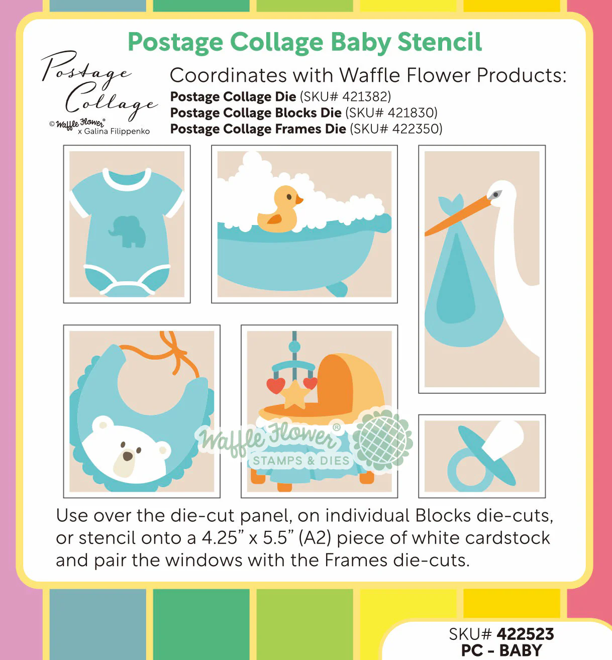 Waffle Flower - Postage Collage - Baby Stencil