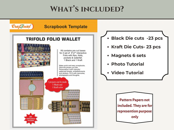 CrafTreat - Blank Precut Album Base - TriFold Folio Wallet: Black & Kraft