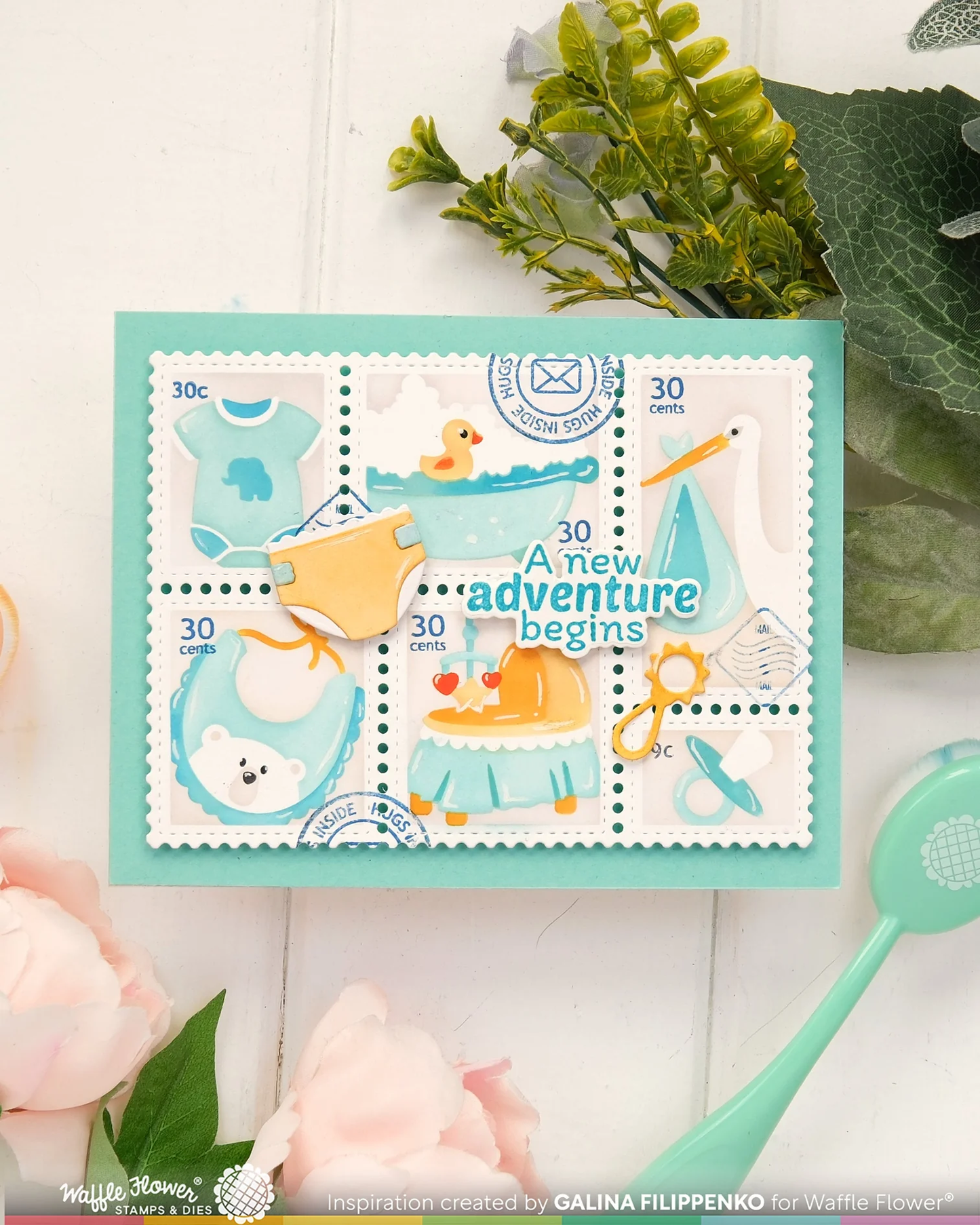 Waffle Flower - Postage Collage - Baby Stencil