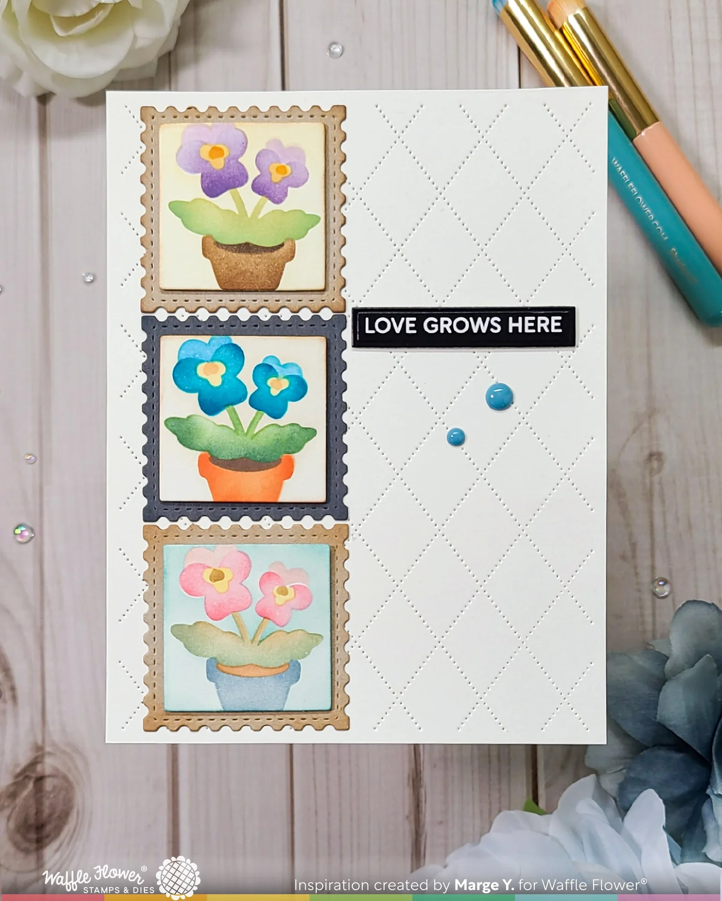 Waffle Flower - Square Collage - Pansy Stencil
