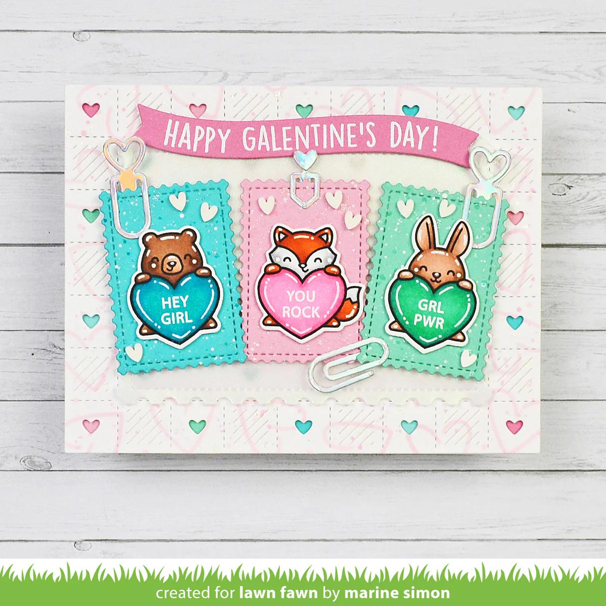 Lawn Fawn - Critter Conversation Hearts Stamp, Die & Stencil Bundle