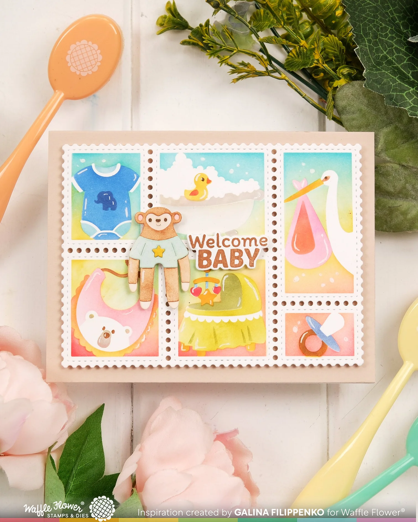 Waffle Flower - Postage Collage - Baby Stencil