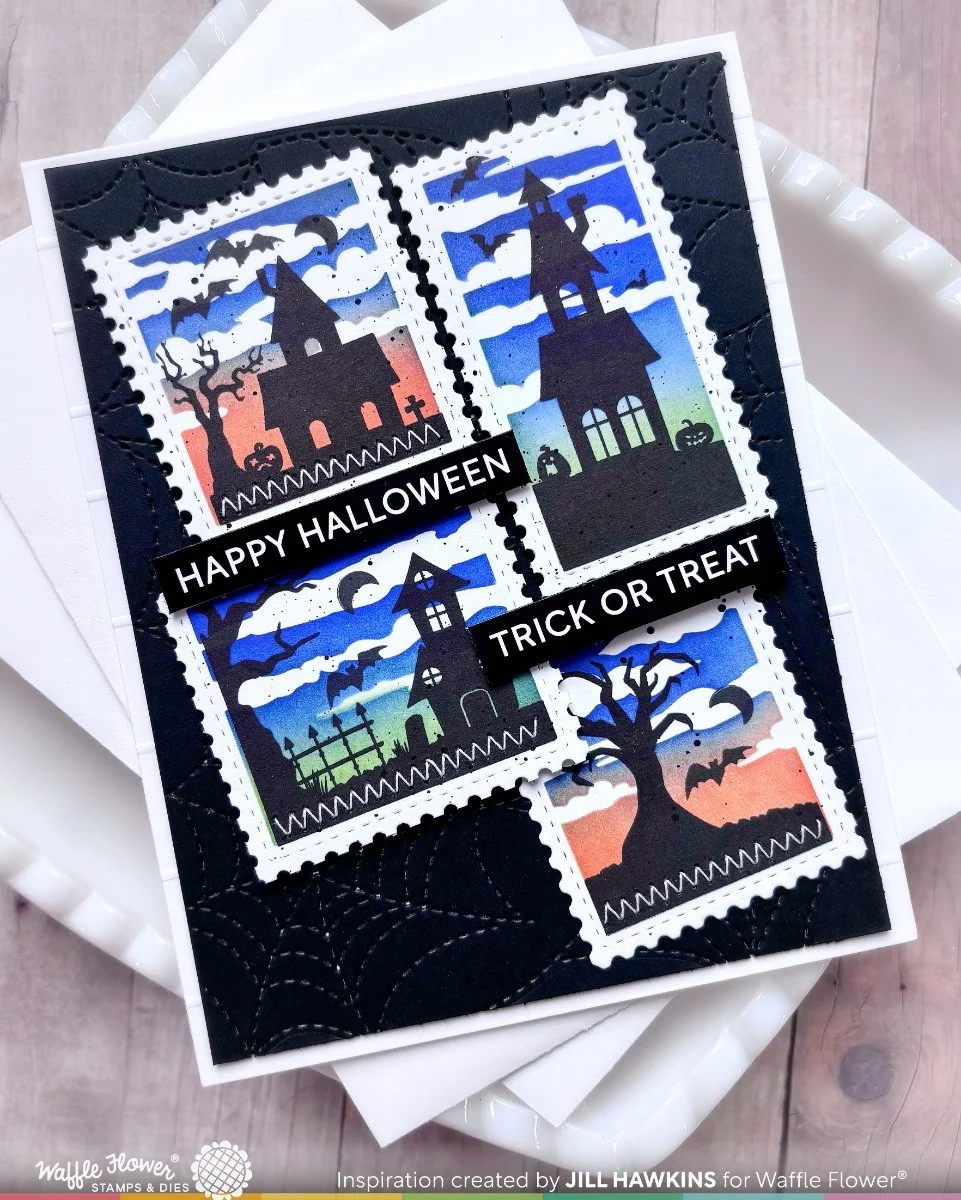 Waffle Flower - Postage Collage - Haunted House Silhouette Stamp Set