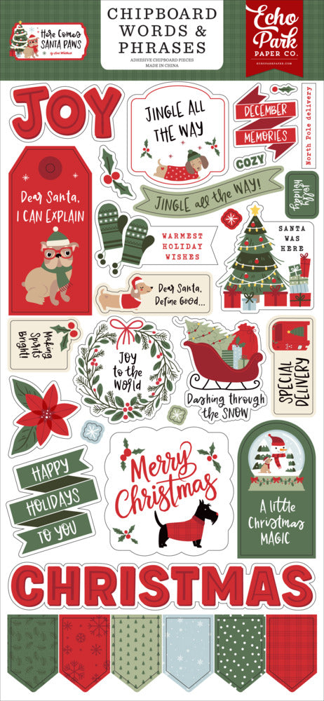 Echo Park - Here Comes Santa Paws - Chipboard Words & Phrases