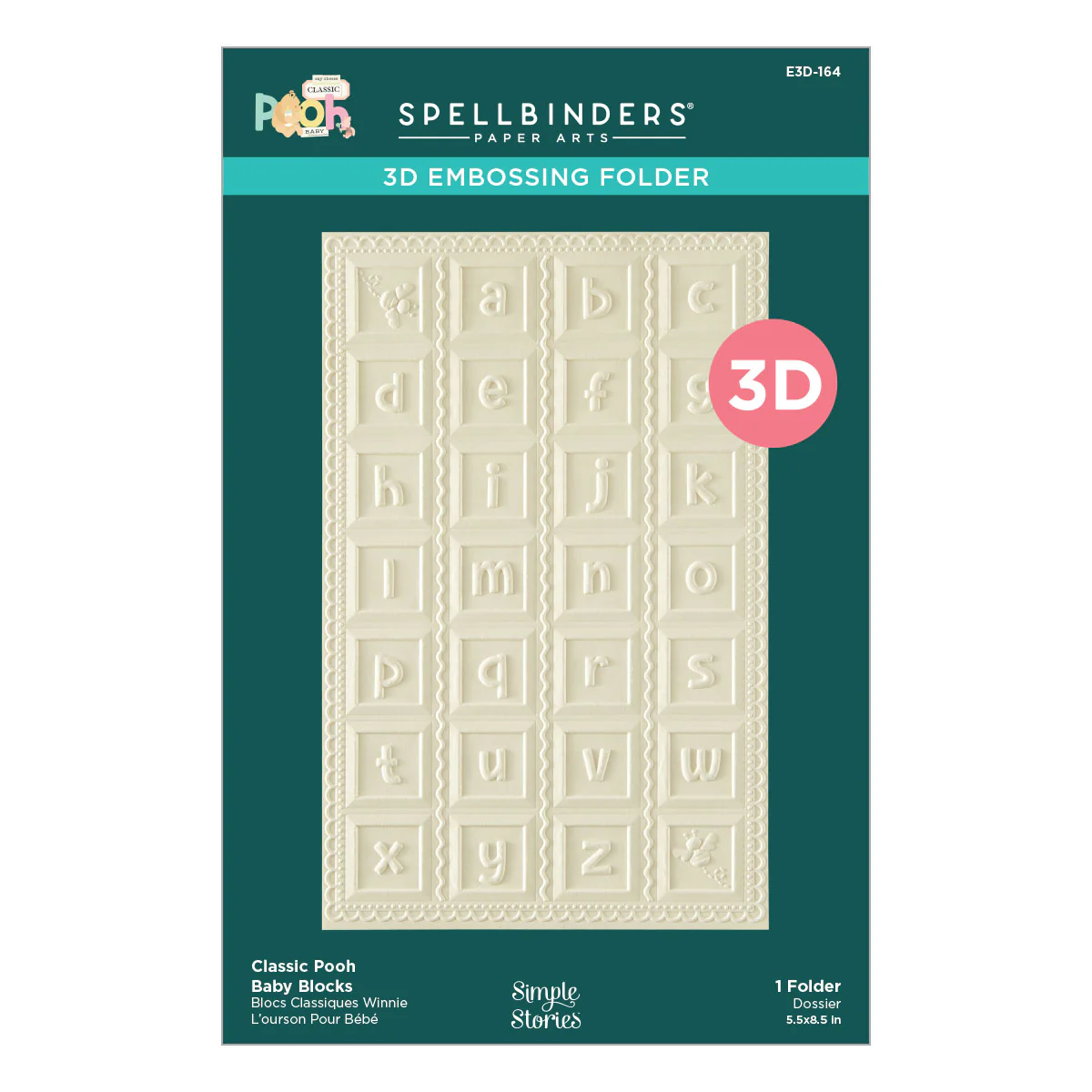Spellbinders - 3D Embossing Folder - Classic Pooh Baby Blocks with Simple Stories