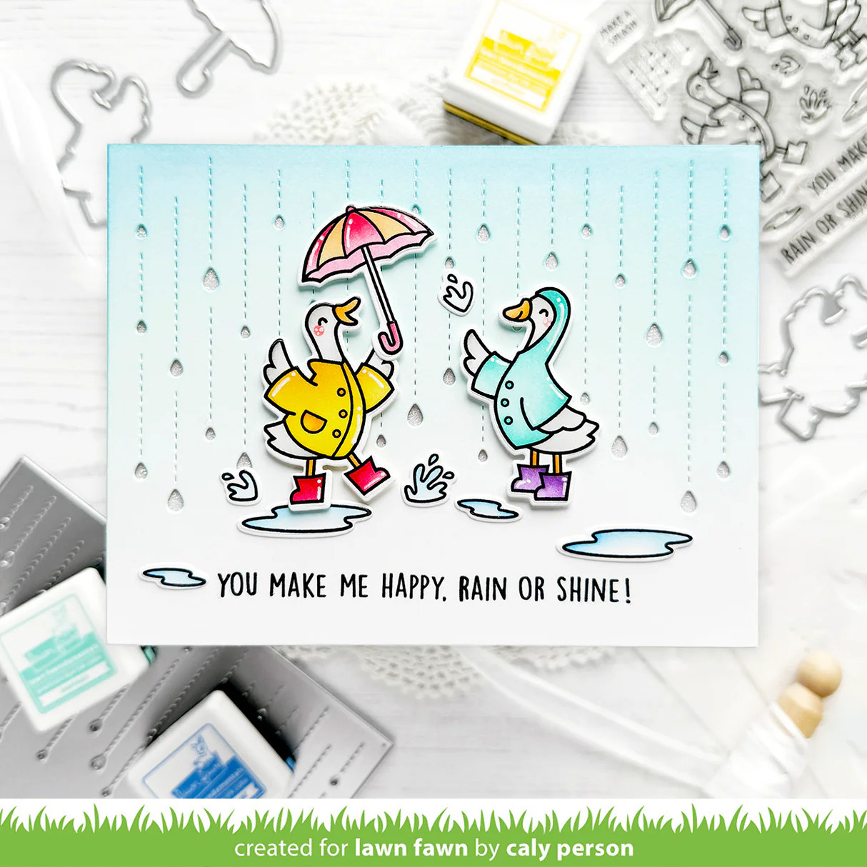 Lawn Fawn - Silly Goose, Rain or Shine! Stamp, Die & Stencil Bundle