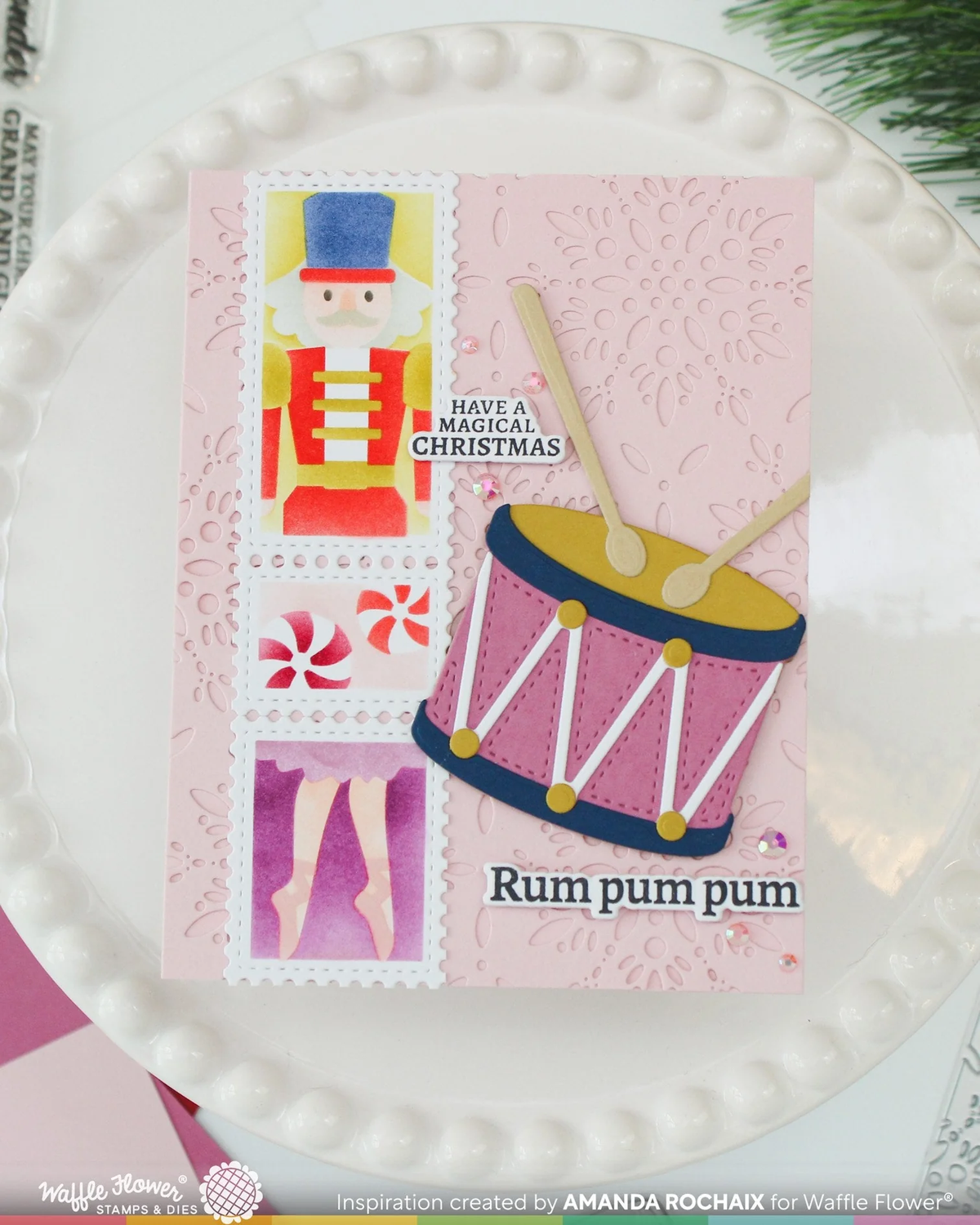 Waffle Flower - Postage Collage - Nutcracker Stencil