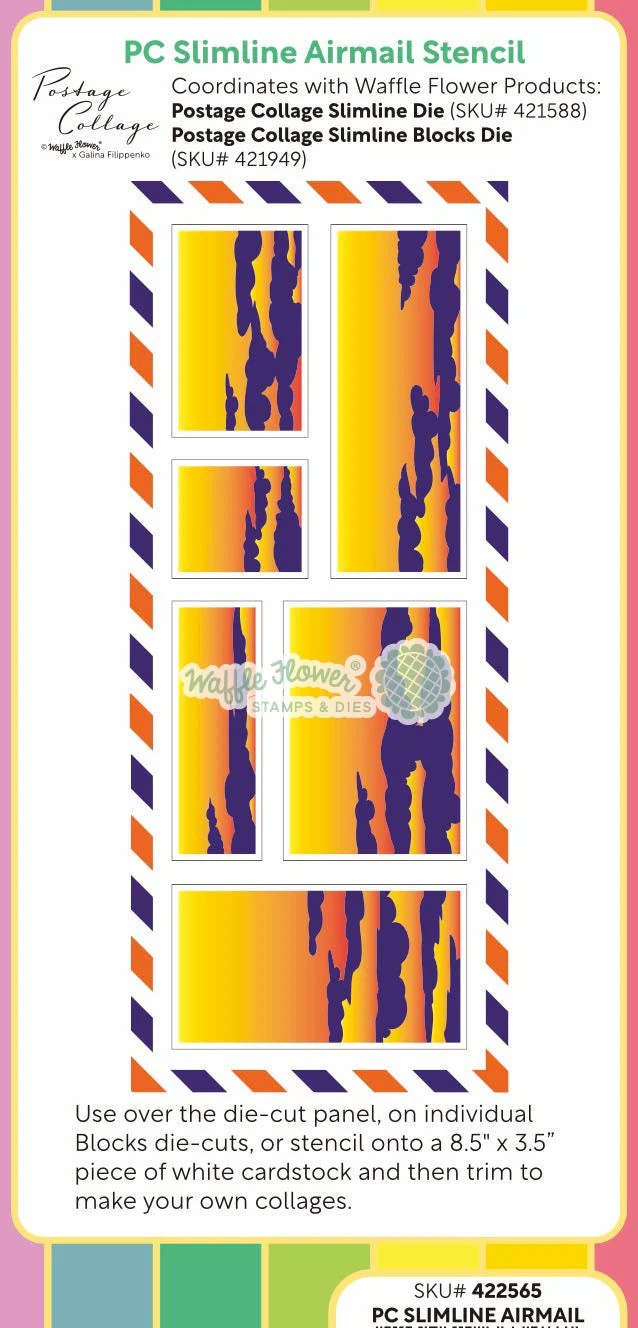 Waffle Flower - Postage Collage - Slimline Airmail Stencil
