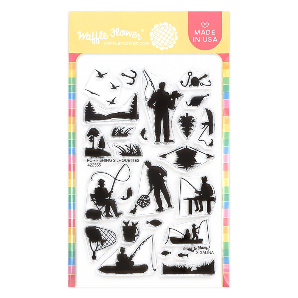 Waffle Flower - Postage Collage - Fishing Silhouettes Stamp Set