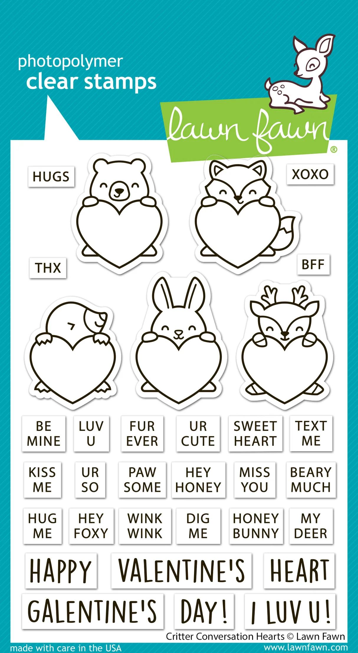 Lawn Fawn - Critter Conversation Hearts Stamp, Die & Stencil Bundle