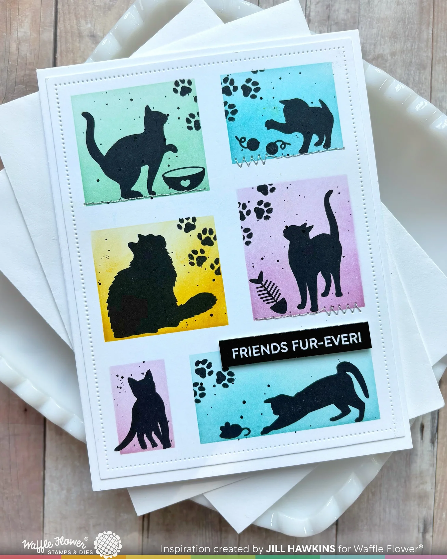 Waffle Flower - Postage Collage - Cat Silhouettes Stamp Set