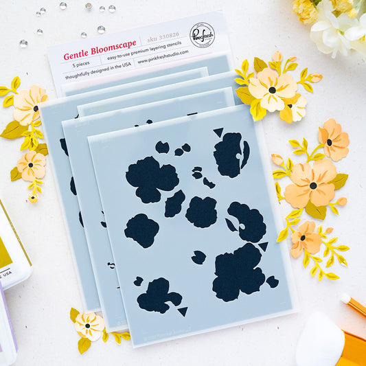 Pinkfresh - Gentle Bloomscape Stencil & Die Bundle