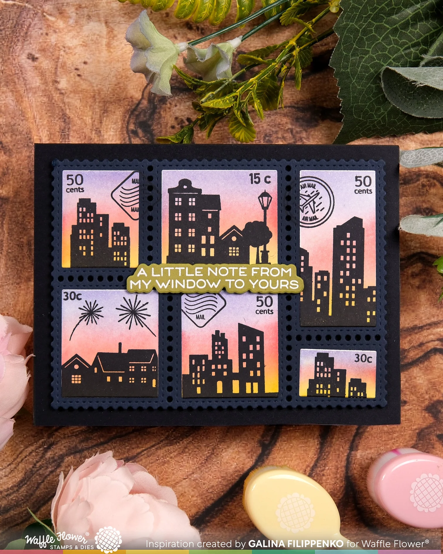 Waffle Flower - Square Collage - City Sunset Stamp Set
