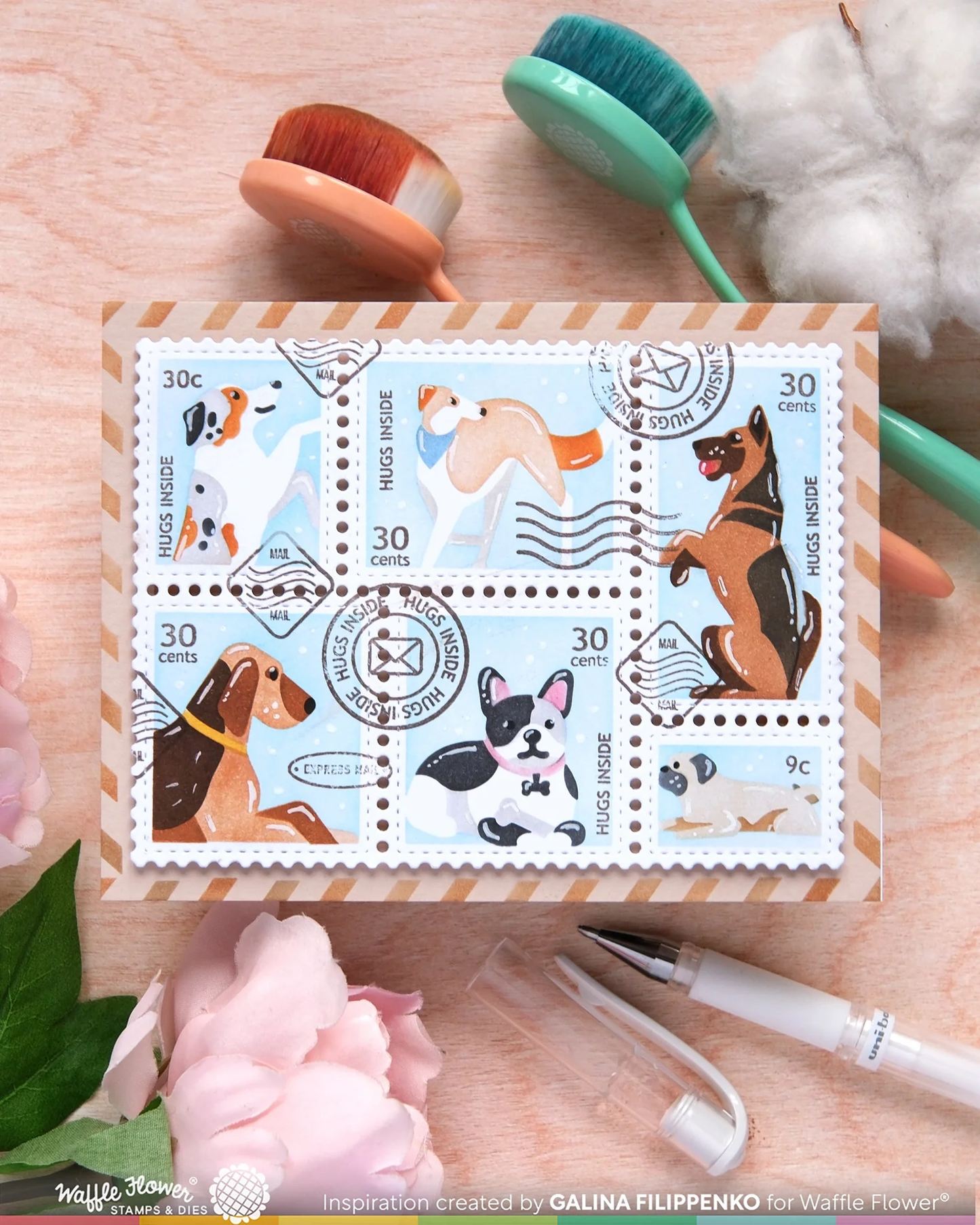 Waffle Flower - Postage Collage - Woof Stencil