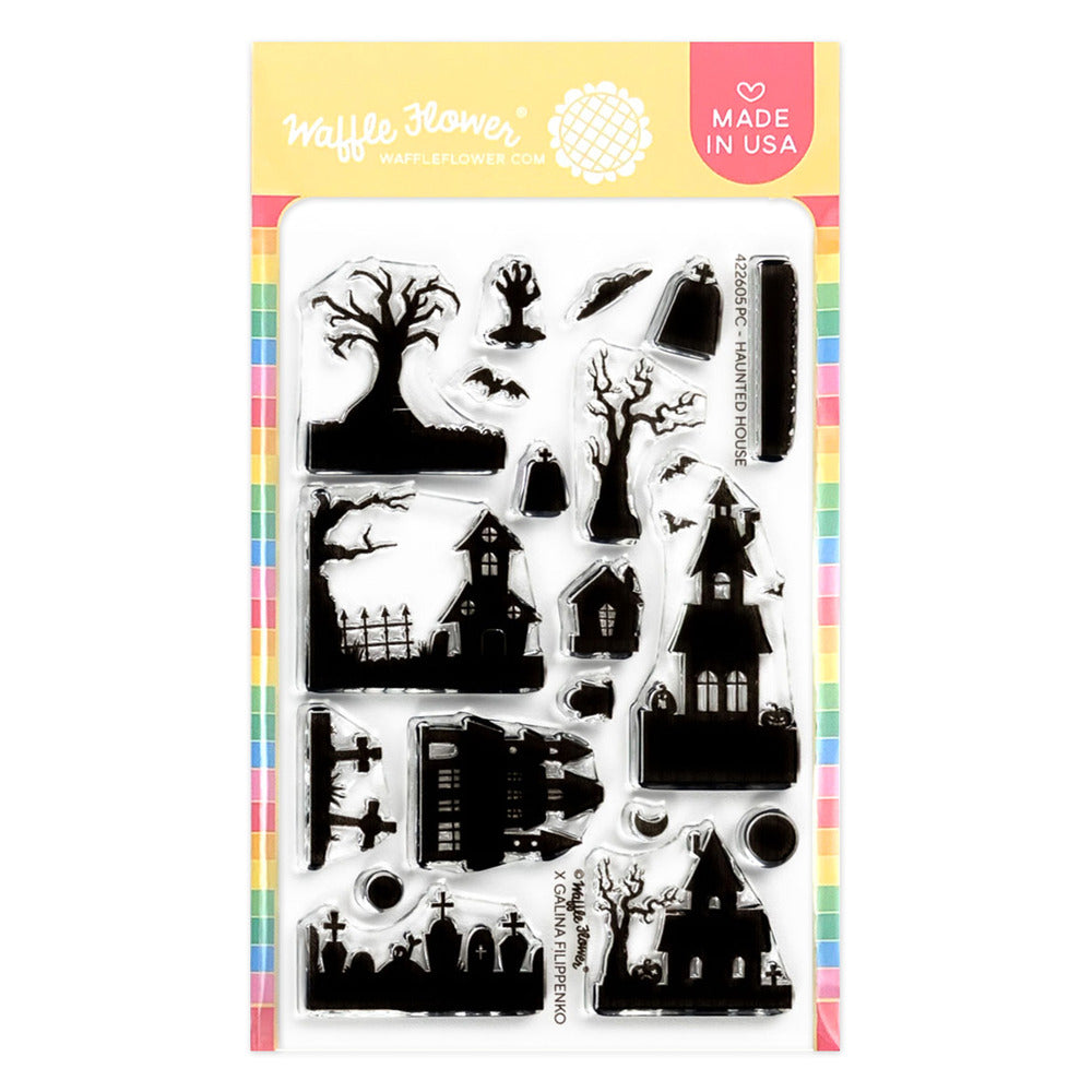 Waffle Flower - Postage Collage - Haunted House Silhouette Stamp Set