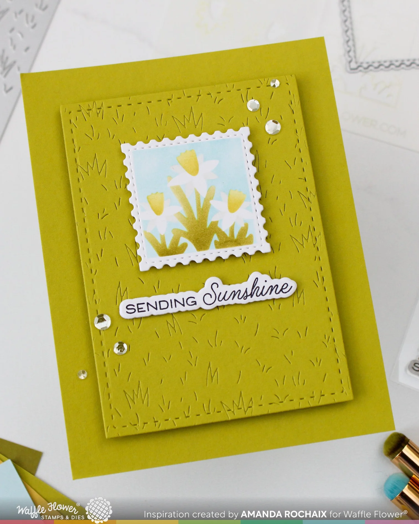 Waffle Flower - Square Postage - Daffodil Stencil