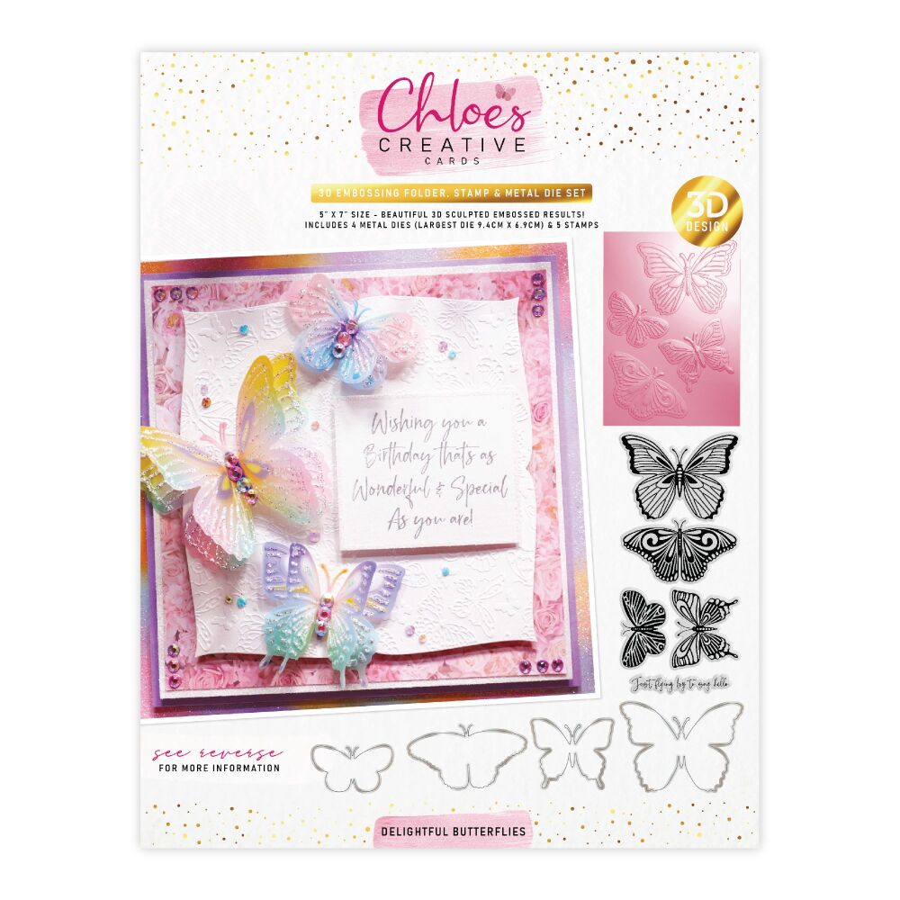 Chloe's Creative - Delightful Butterflies 3D Embossing Folder, Stamp & Die Bundle