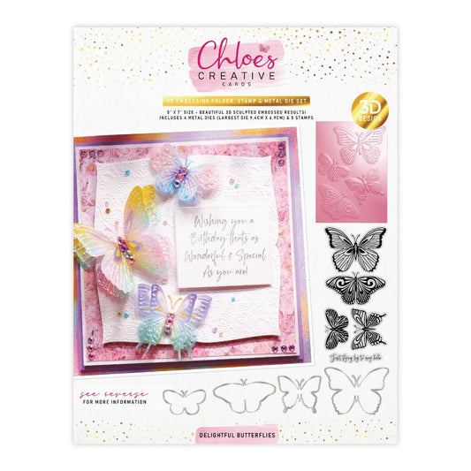 Chloe's Creative - Delightful Butterflies 3D Embossing Folder, Stamp & Die Bundle