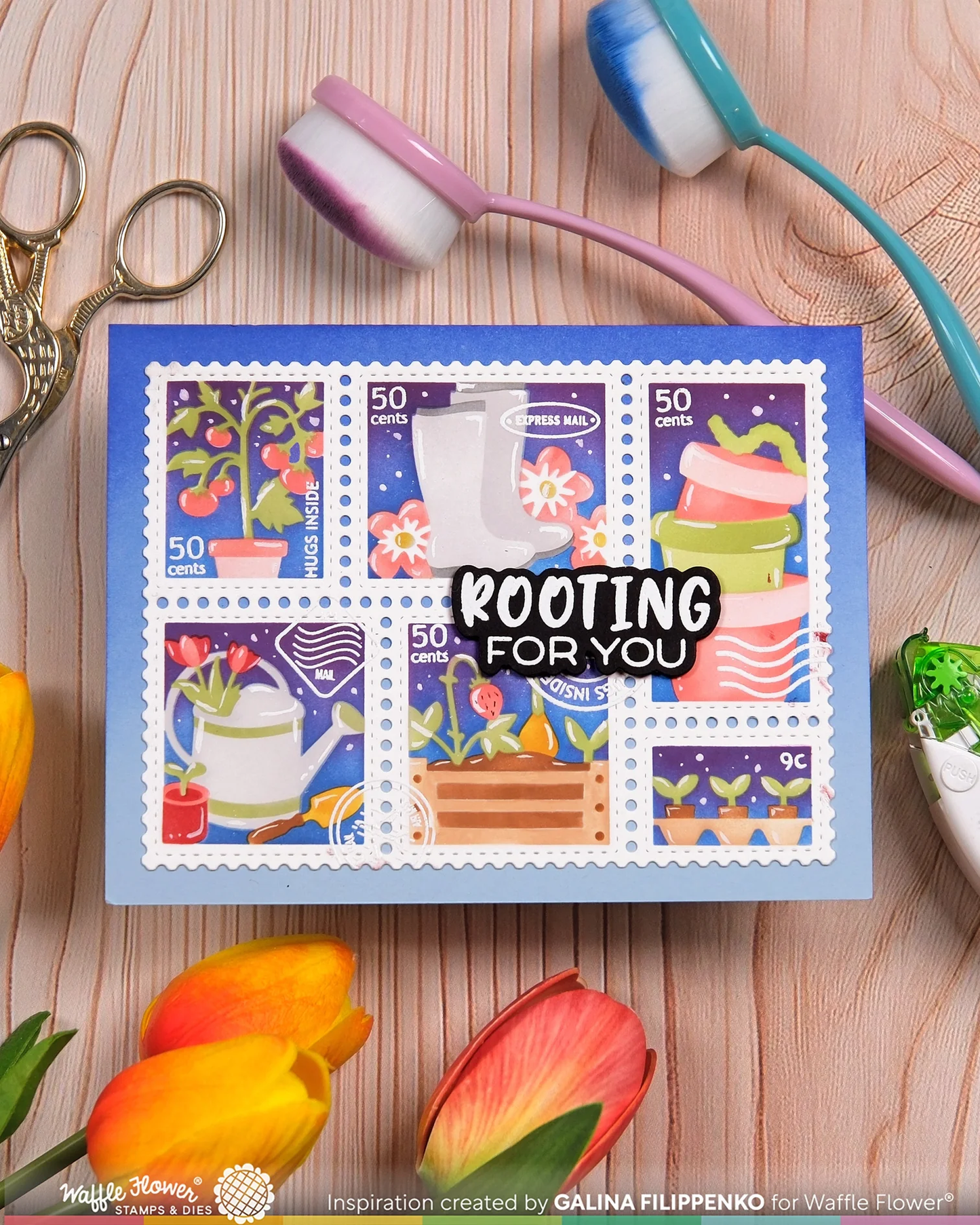 Waffle Flower - Postage Collage - Gardening Stencil