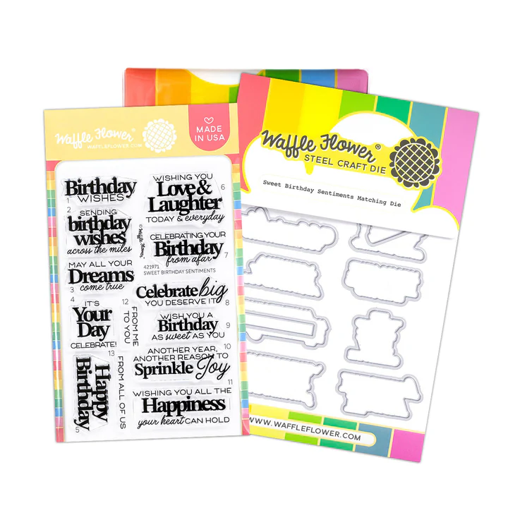 Waffle Flower - Sweet Birthday Sentiments Stamp & Die Bundle