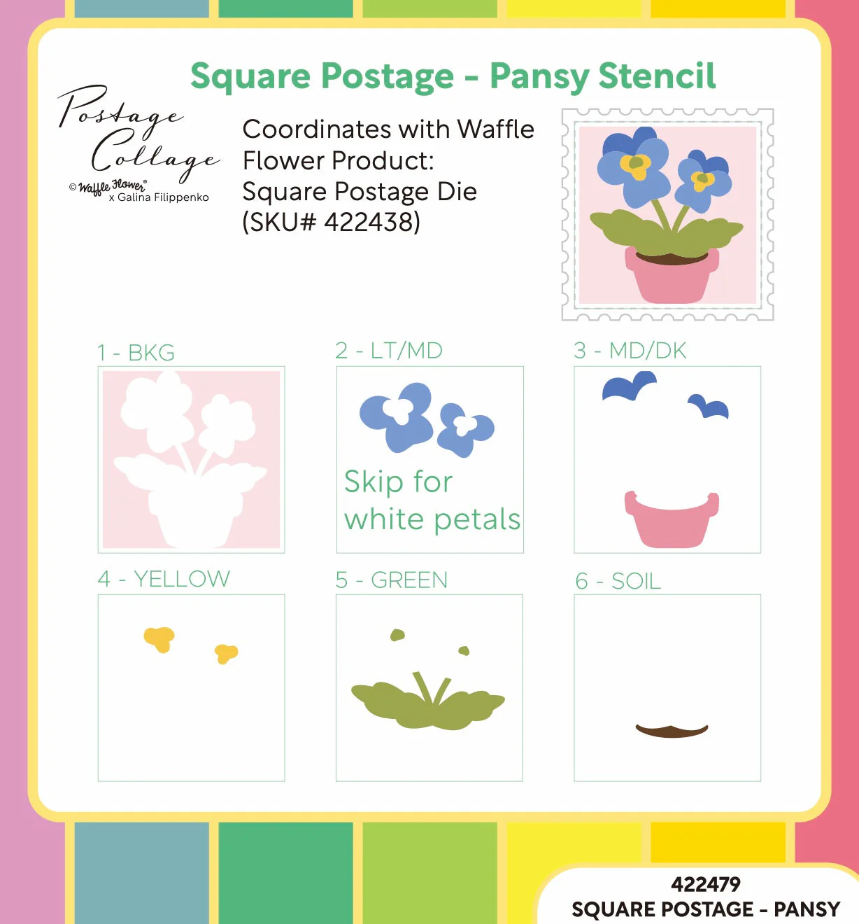 Waffle Flower - Square Collage - Pansy Stencil