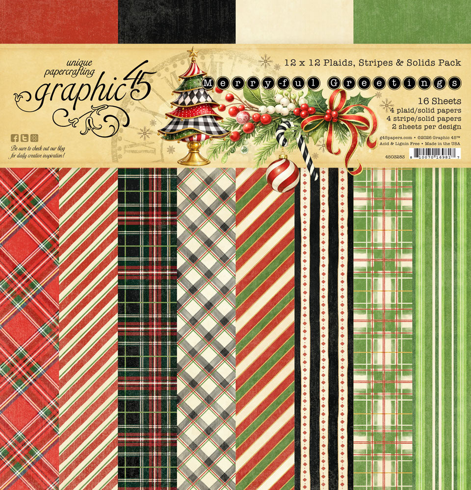Graphic 45 - Merry-ful Greetings - Plaids, Strips & Solids Pack