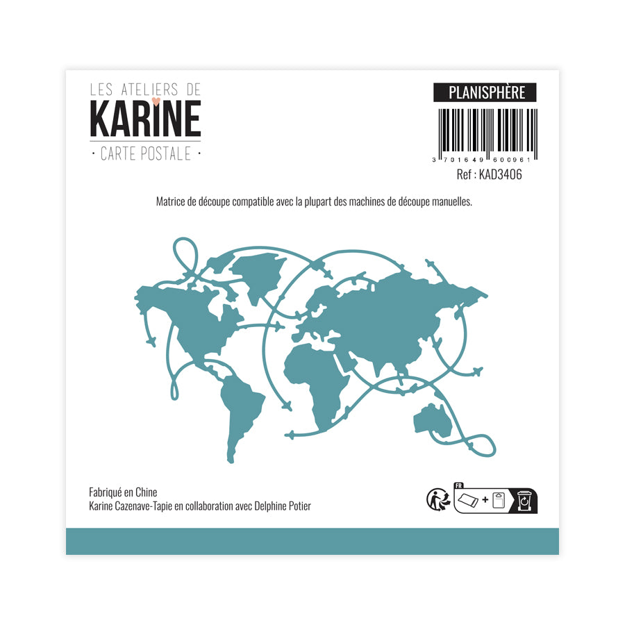 Les Ateliers de Karine - Carte Postale - Planisphère Die