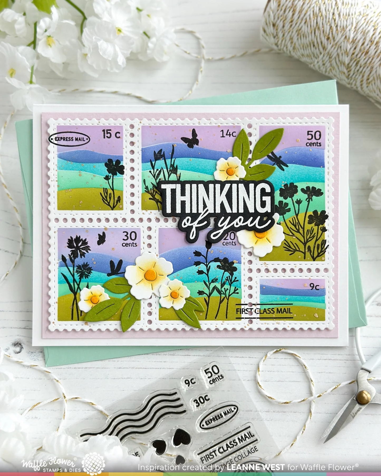 Waffle Flower - Postage Collage - A2 Wavy Lines Stencil Set